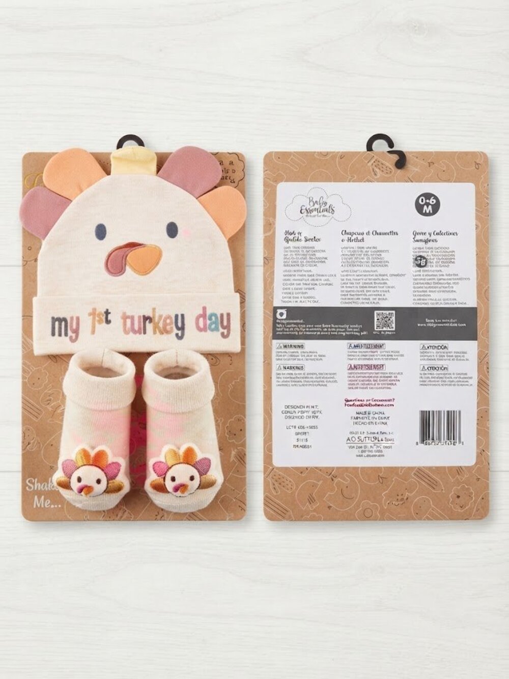 NWT Baby Essentials "My 1st Turkey Day" Hat & Rattle Socks Set 0-6M